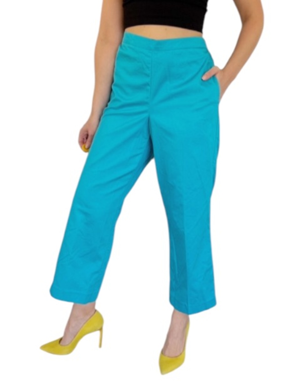 Alfred Dunner Petite teal blue cotton blend straight leg casual trousers size 10